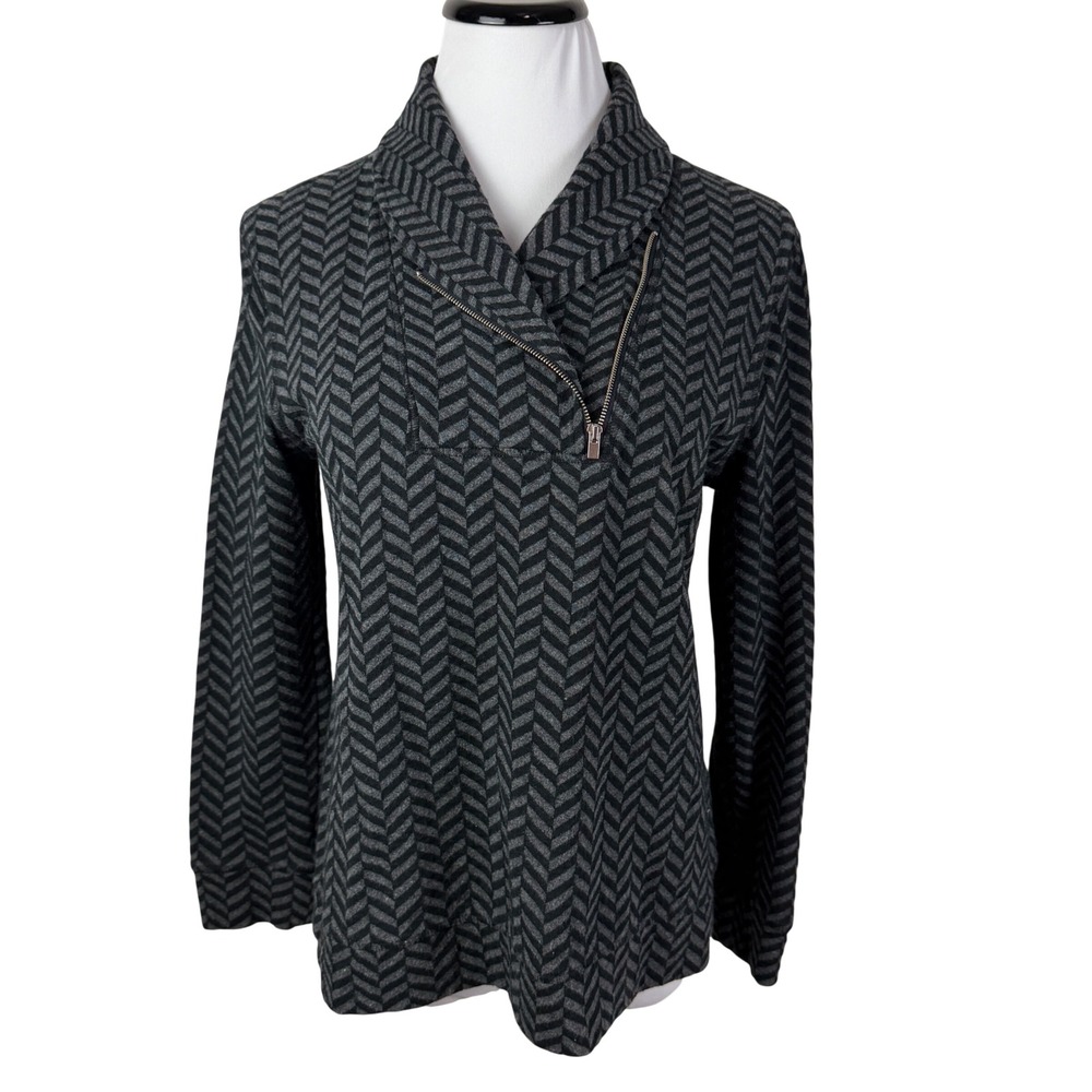 Croft & Barrow Grey Black Herringbone Shawl Collar Quarter Zip Top‎ Women's PM